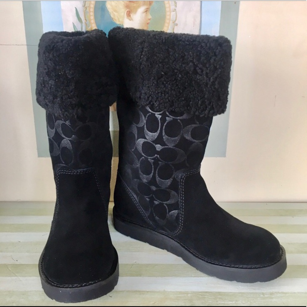 Coach Kally Black Suede Signature Boots